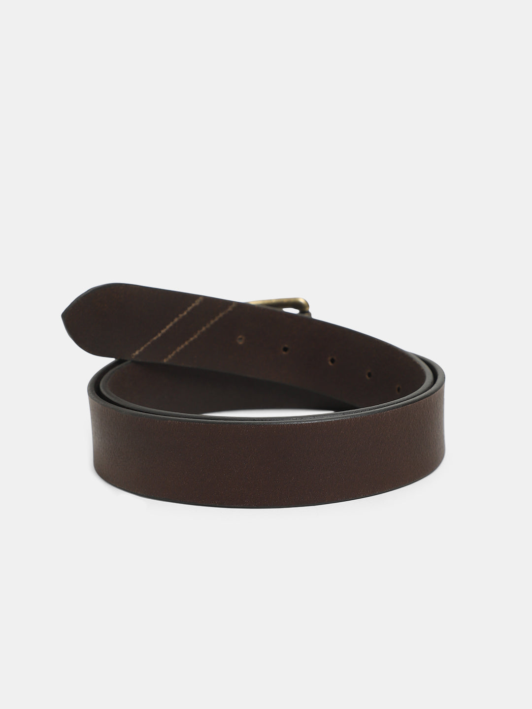 Brown Denim Detail Leather Belt