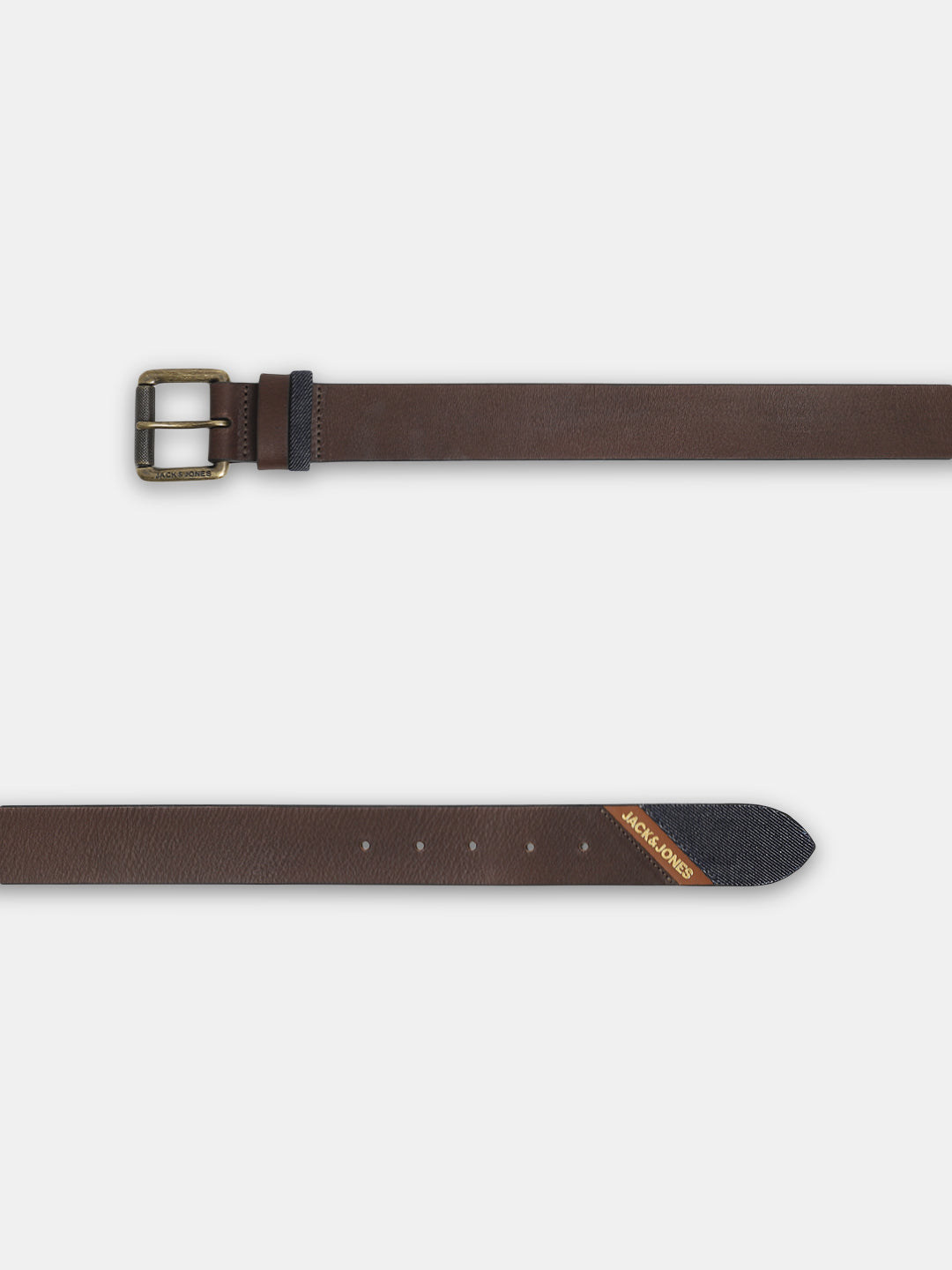 Brown Denim Detail Leather Belt