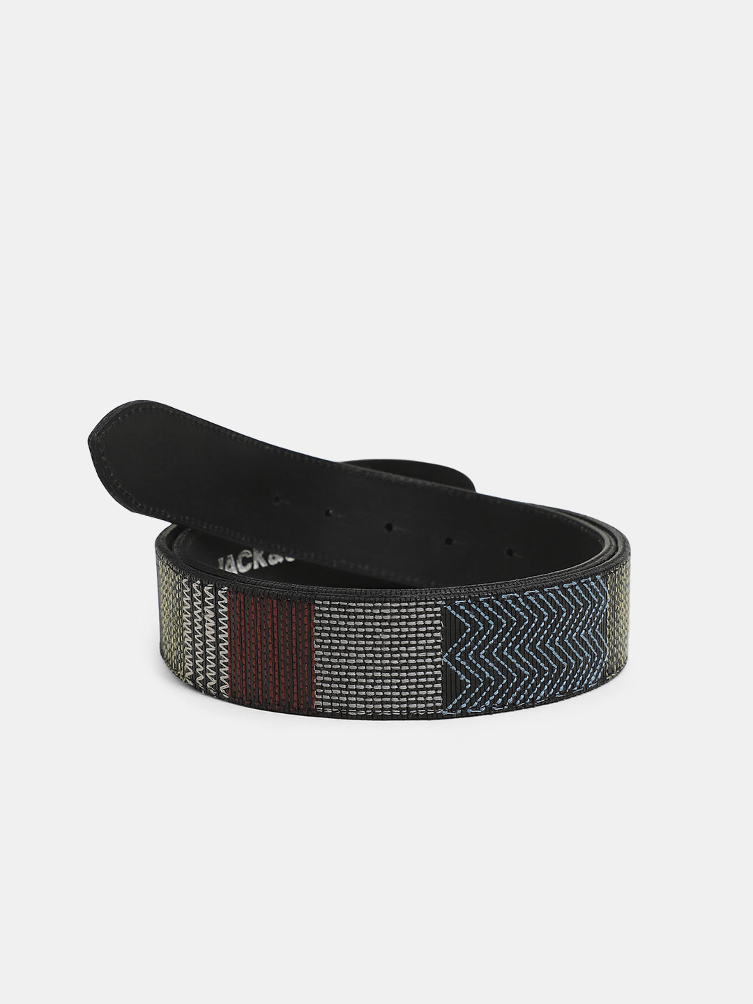 Black Embroidered Leather Belt
