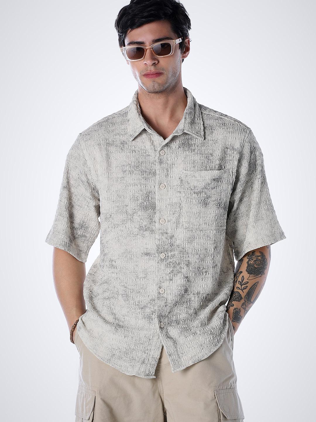 Grey Printed Knitted Shirt