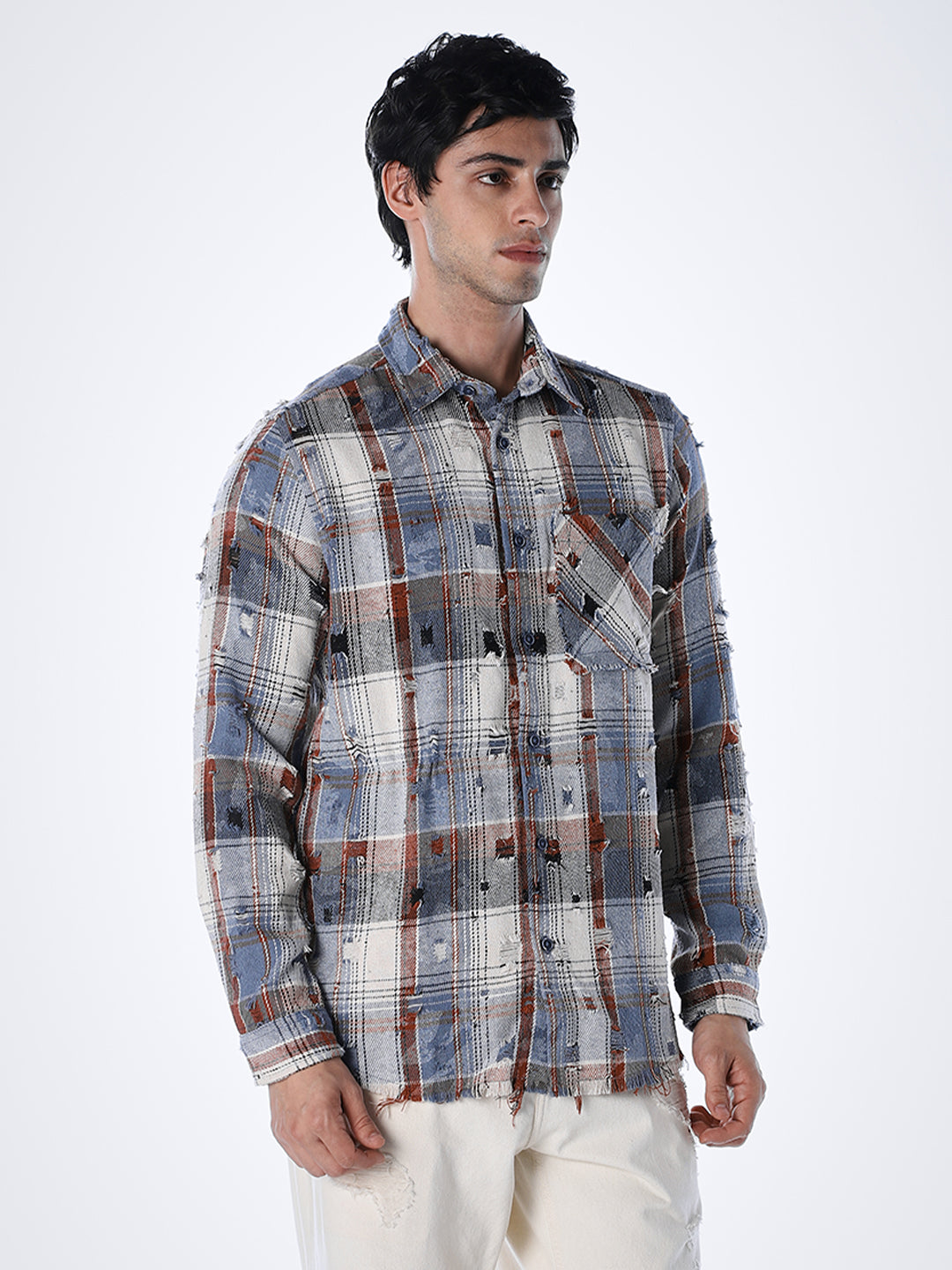 Distressed Check Regular Fit Shirt