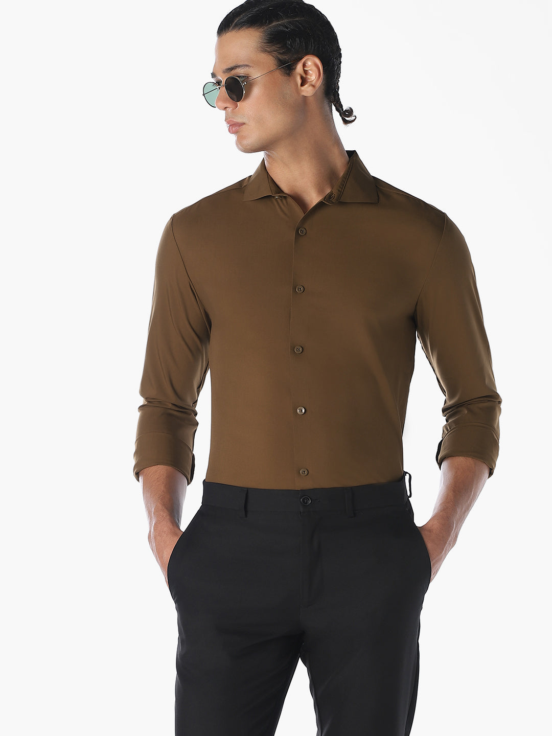 Dark Brown Slim Fit Full Sleeves Shirt