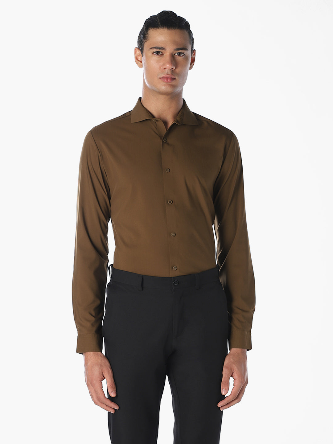 Dark Brown Slim Fit Full Sleeves Shirt