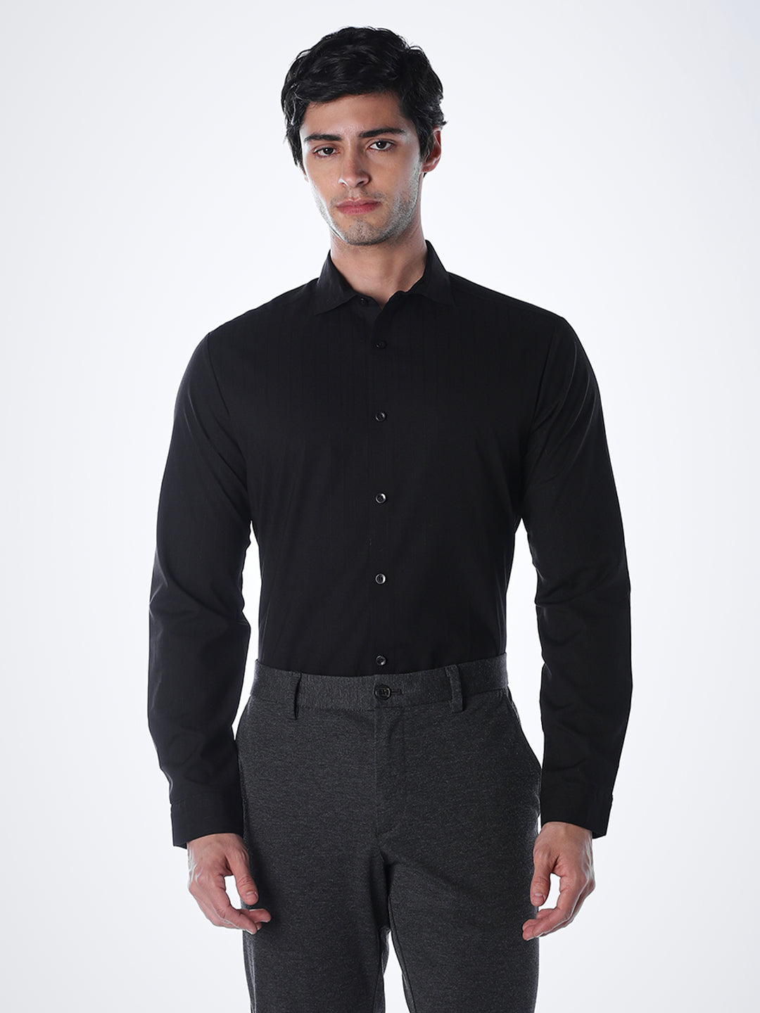Slim Fit Full Sleeves Shirt - Black