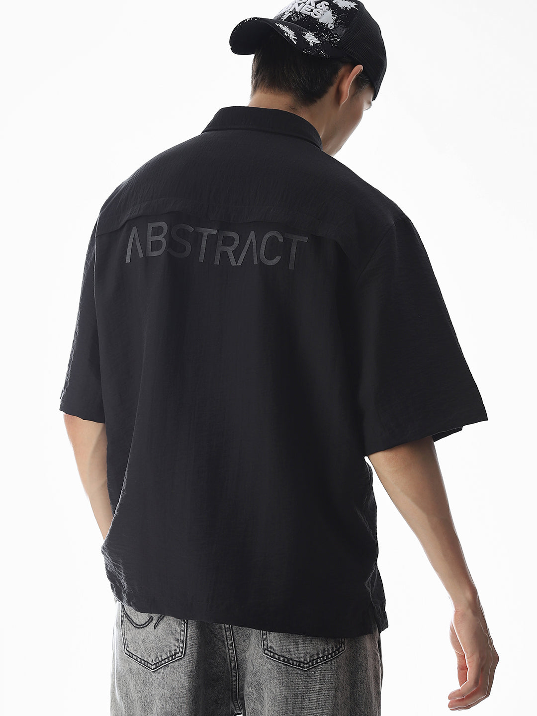 Black Typographic Print Oversized Shirt