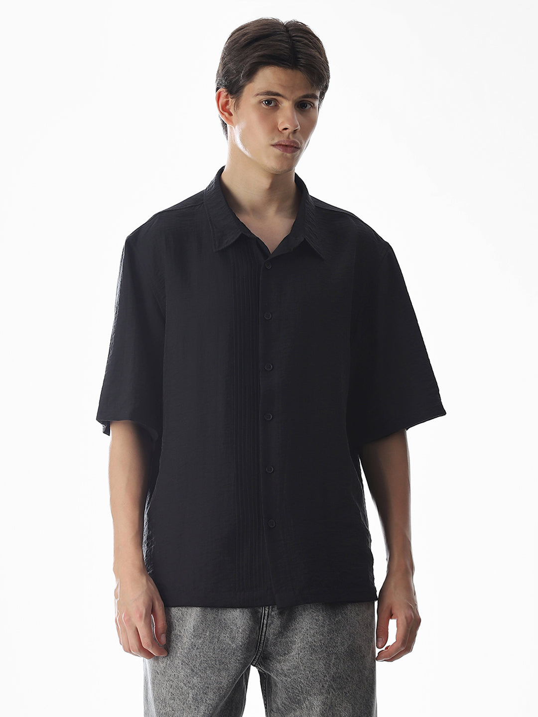 Black Typographic Print Oversized Shirt