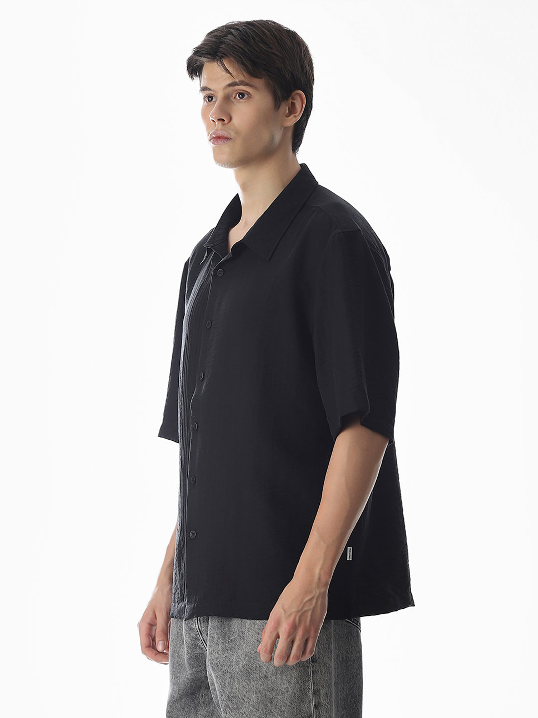 Black Typographic Print Oversized Shirt