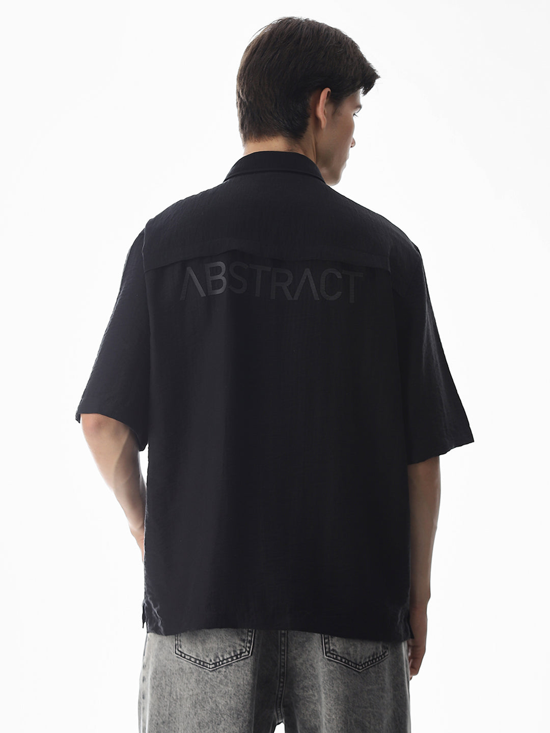 Black Typographic Print Oversized Shirt