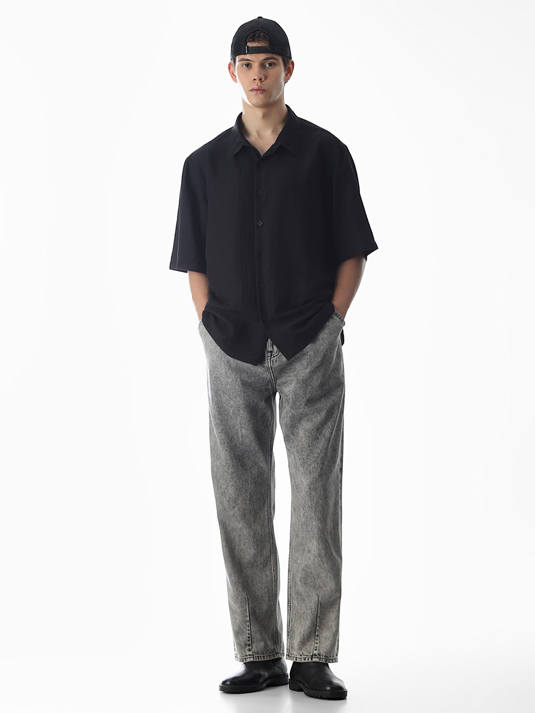 Black Typographic Print Oversized Shirt