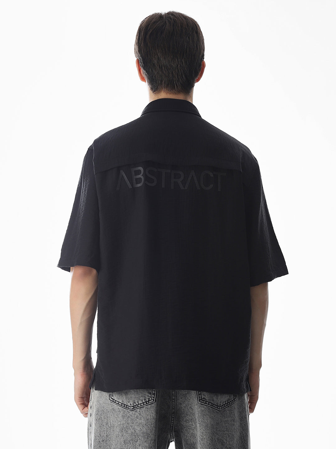 Black Typographic Print Oversized Shirt