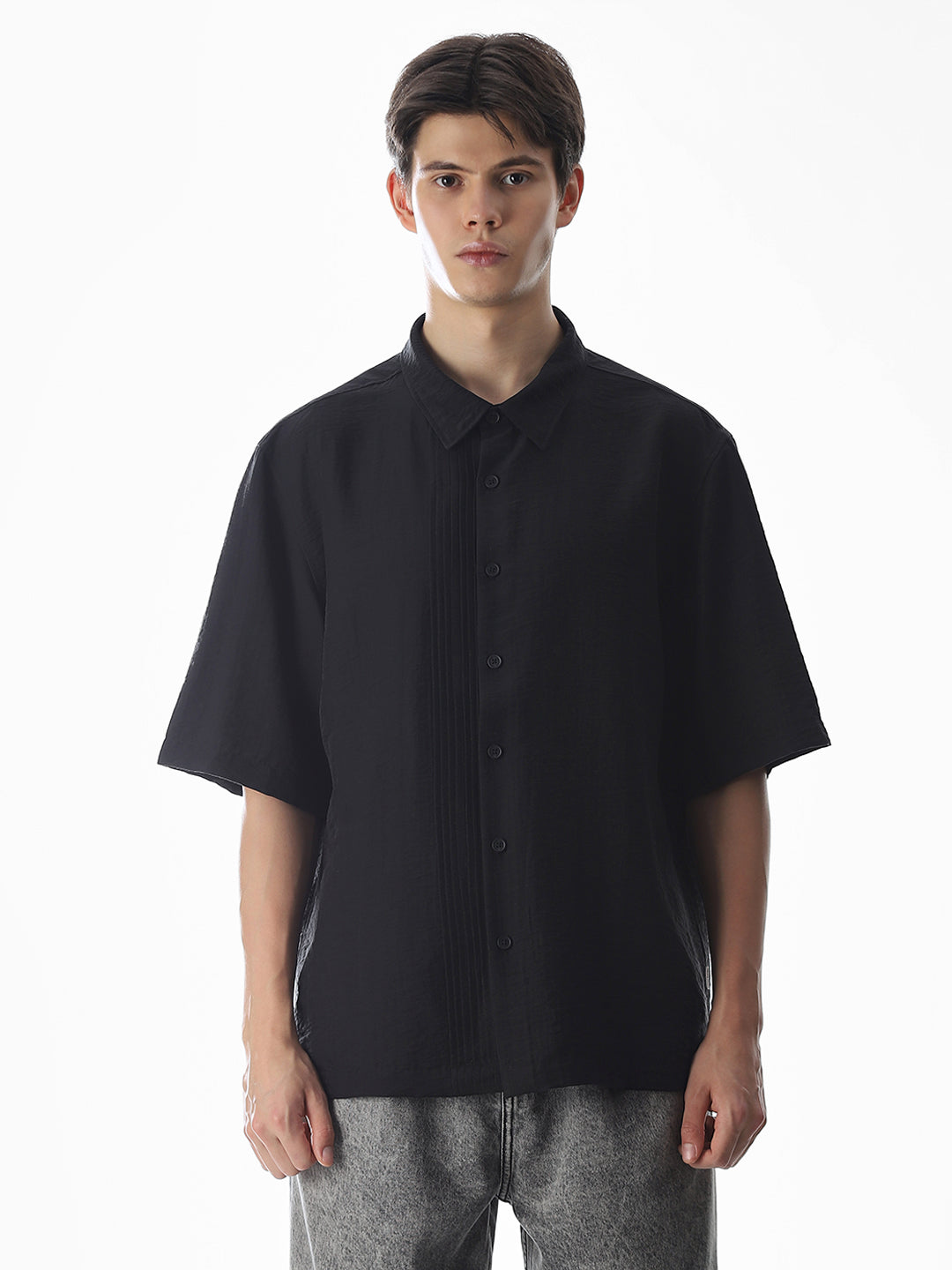 Black Typographic Print Oversized Shirt