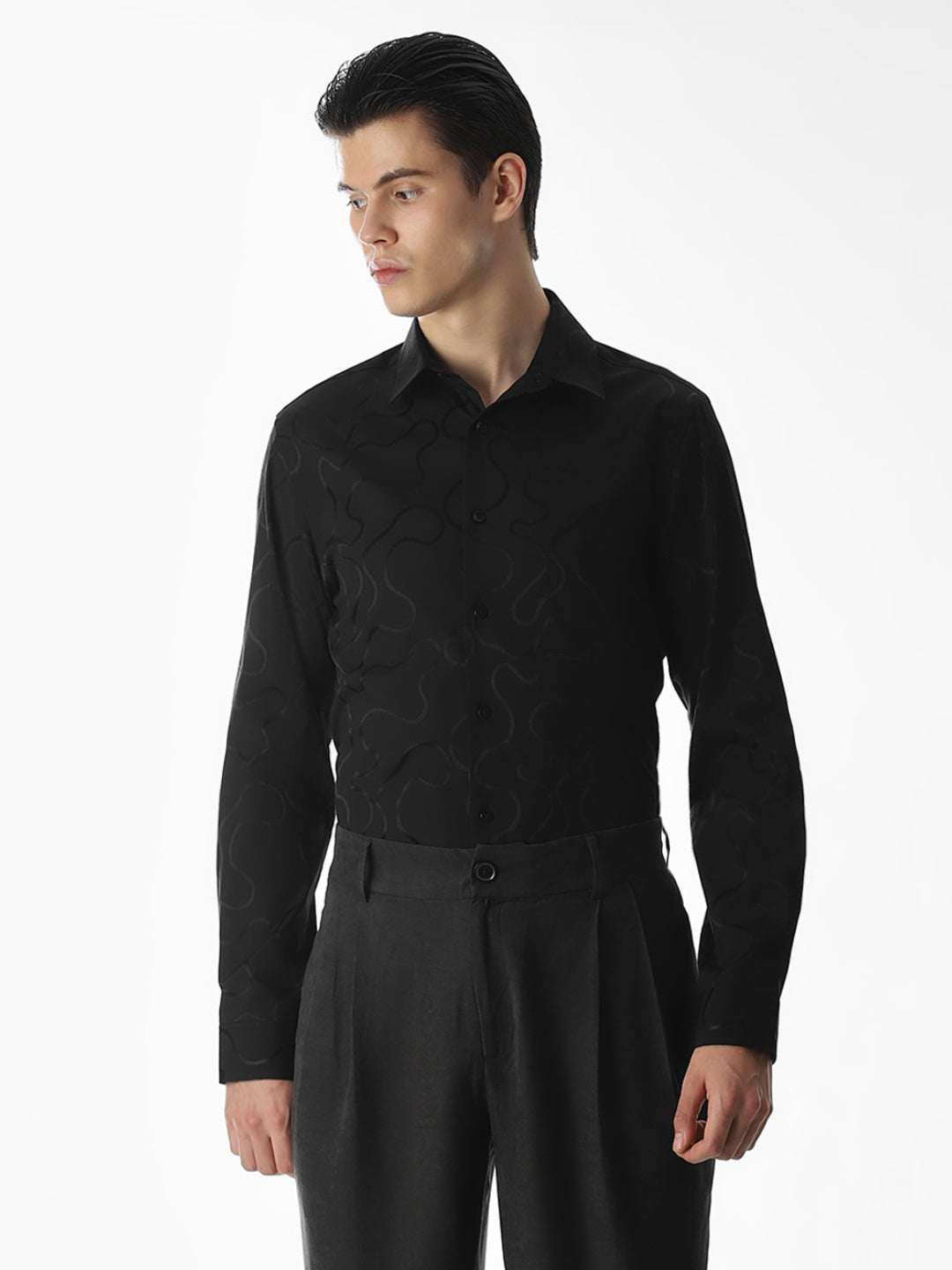 Black Dobby Printed Shirt