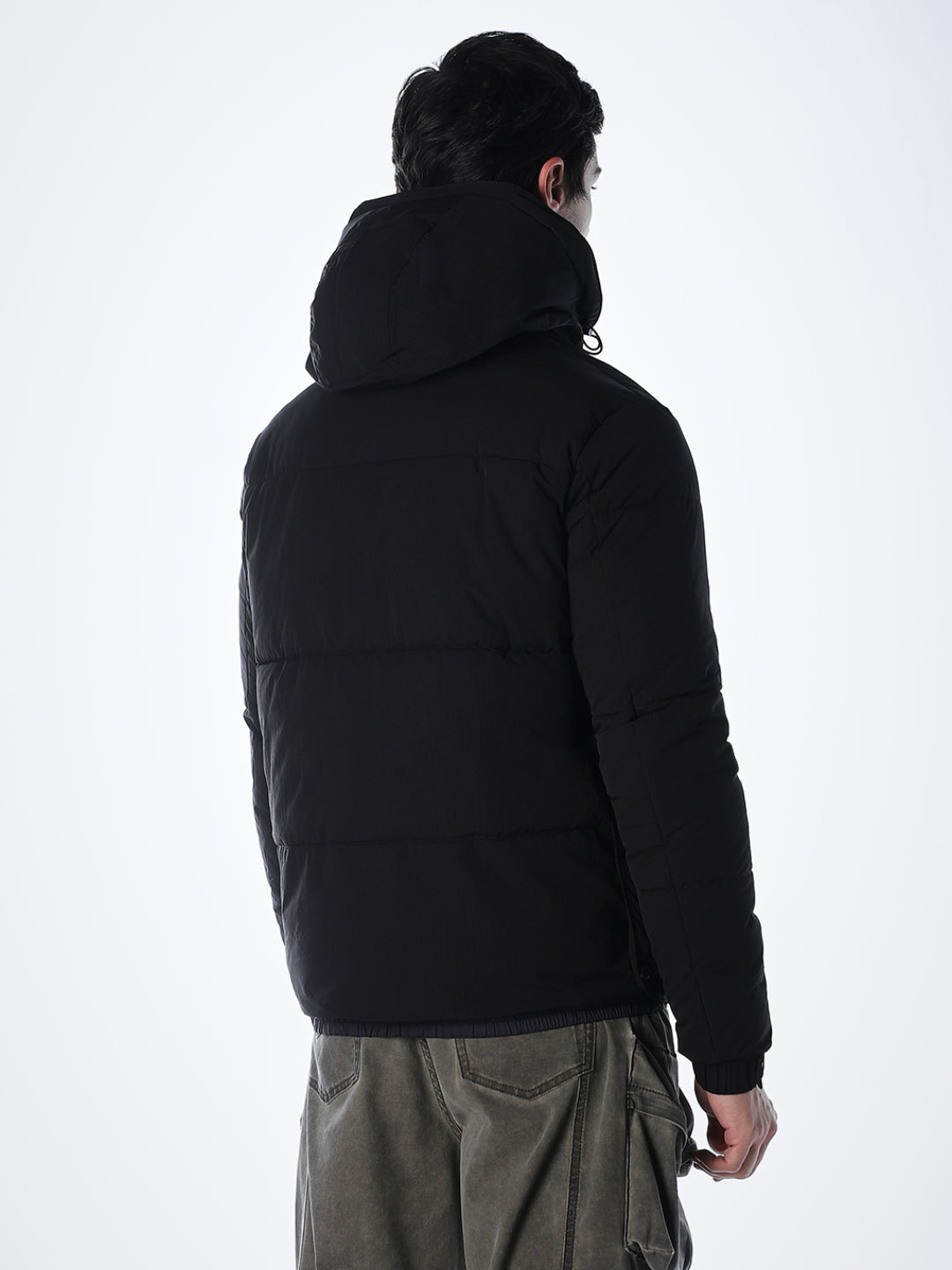 Black High Rise Hooded Puffer Jacket