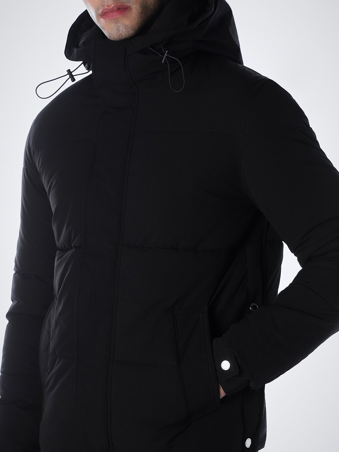 Black High Rise Hooded Puffer Jacket