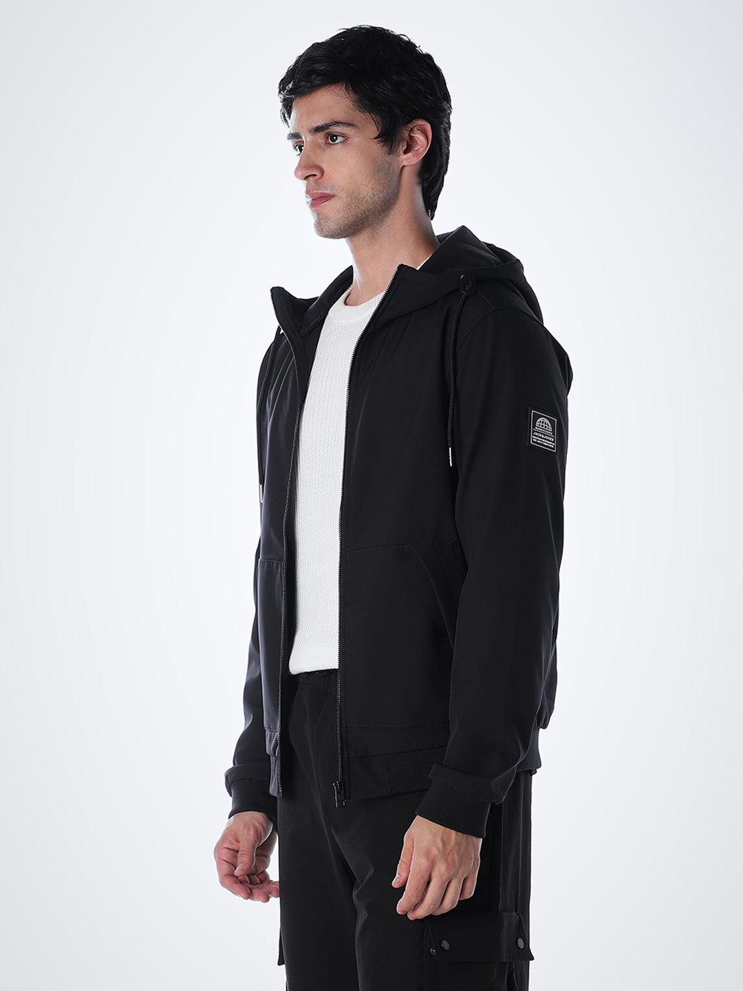 Zip-Up High Neck Hooded Jacket