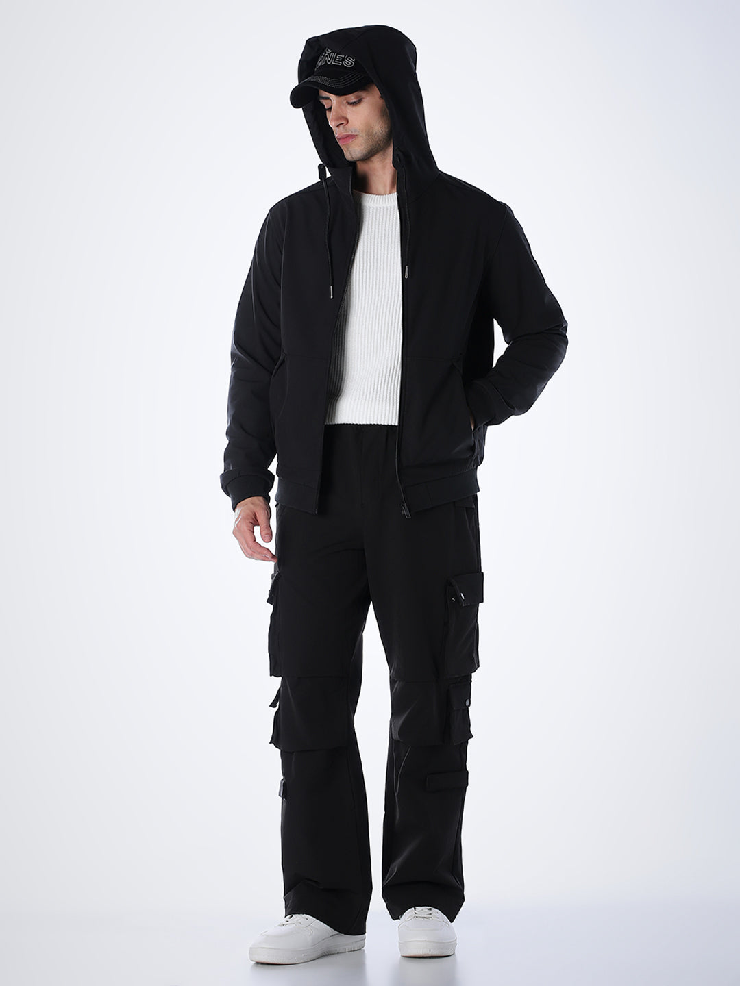 Zip-Up High Neck Hooded Jacket