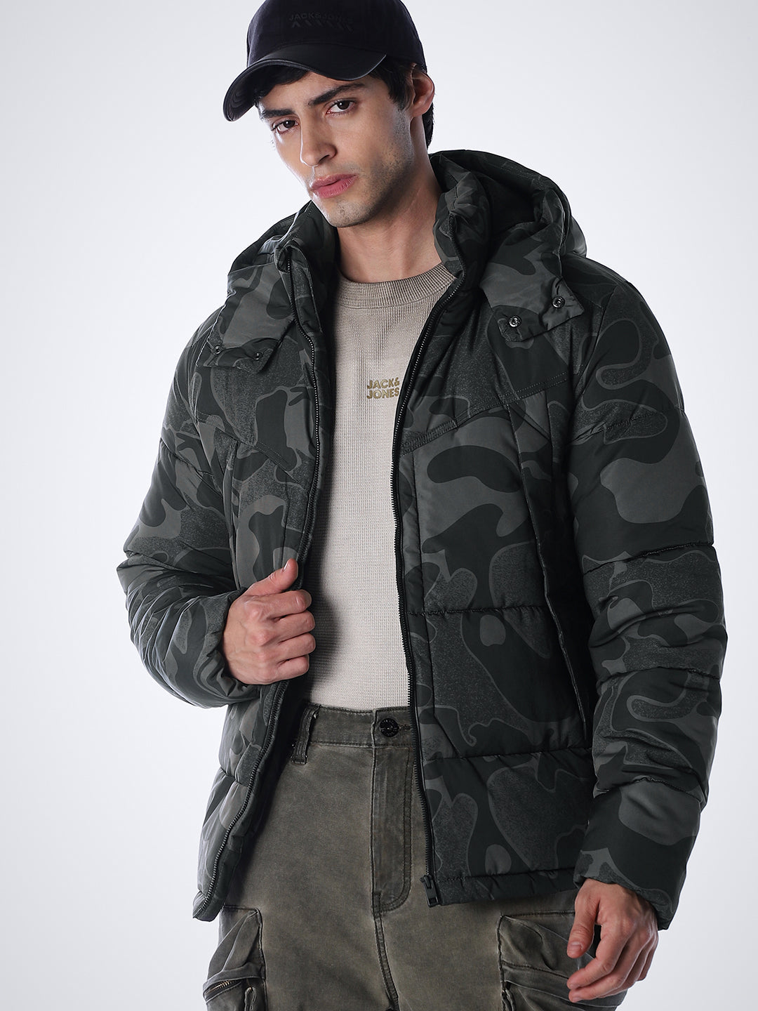 Camo Print High Neck Winter Jacket