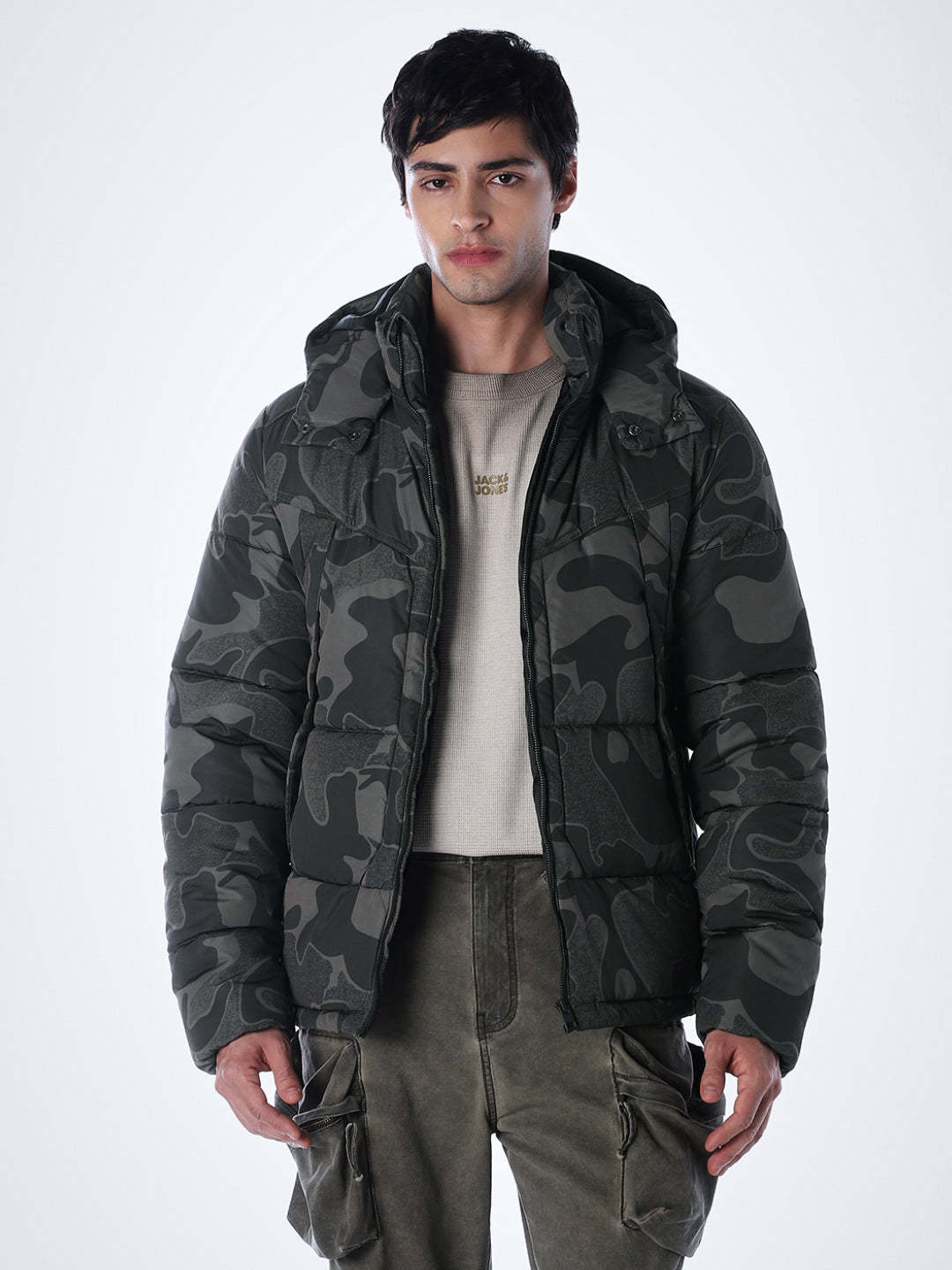 Camo Print High Neck Winter Jacket