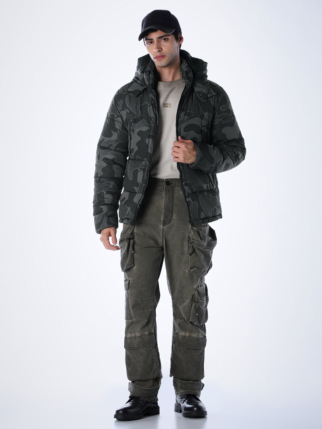 Camo Print High Neck Winter Jacket