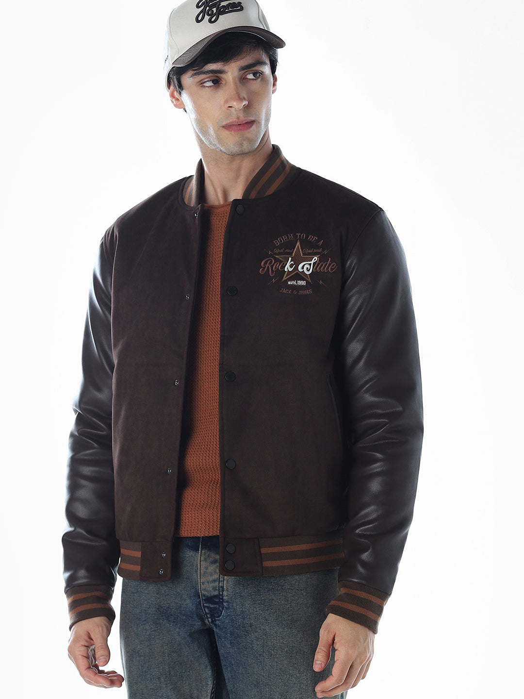 Dark Brown Rib Collar Bomber Jacket