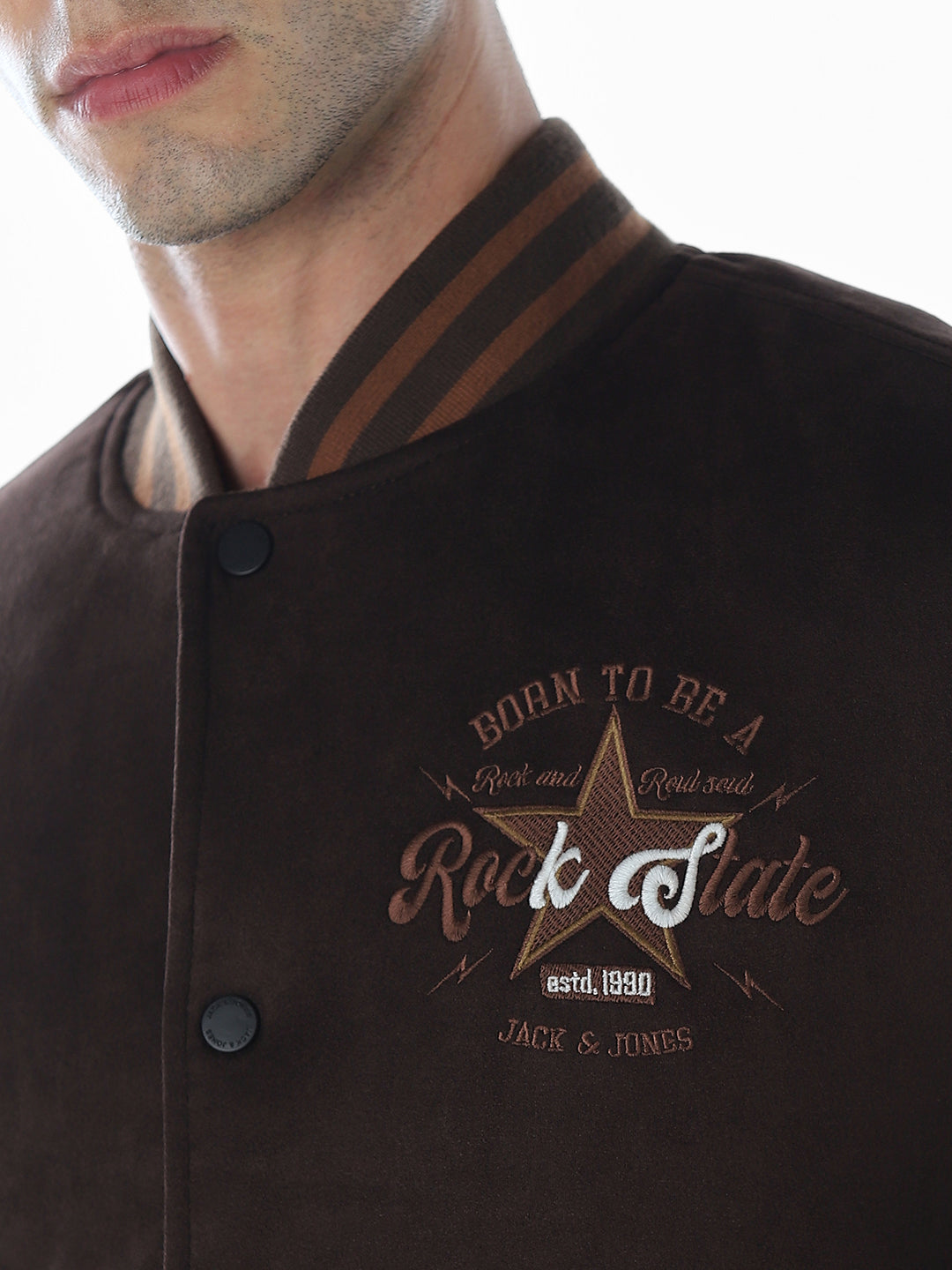 Dark Brown Rib Collar Bomber Jacket