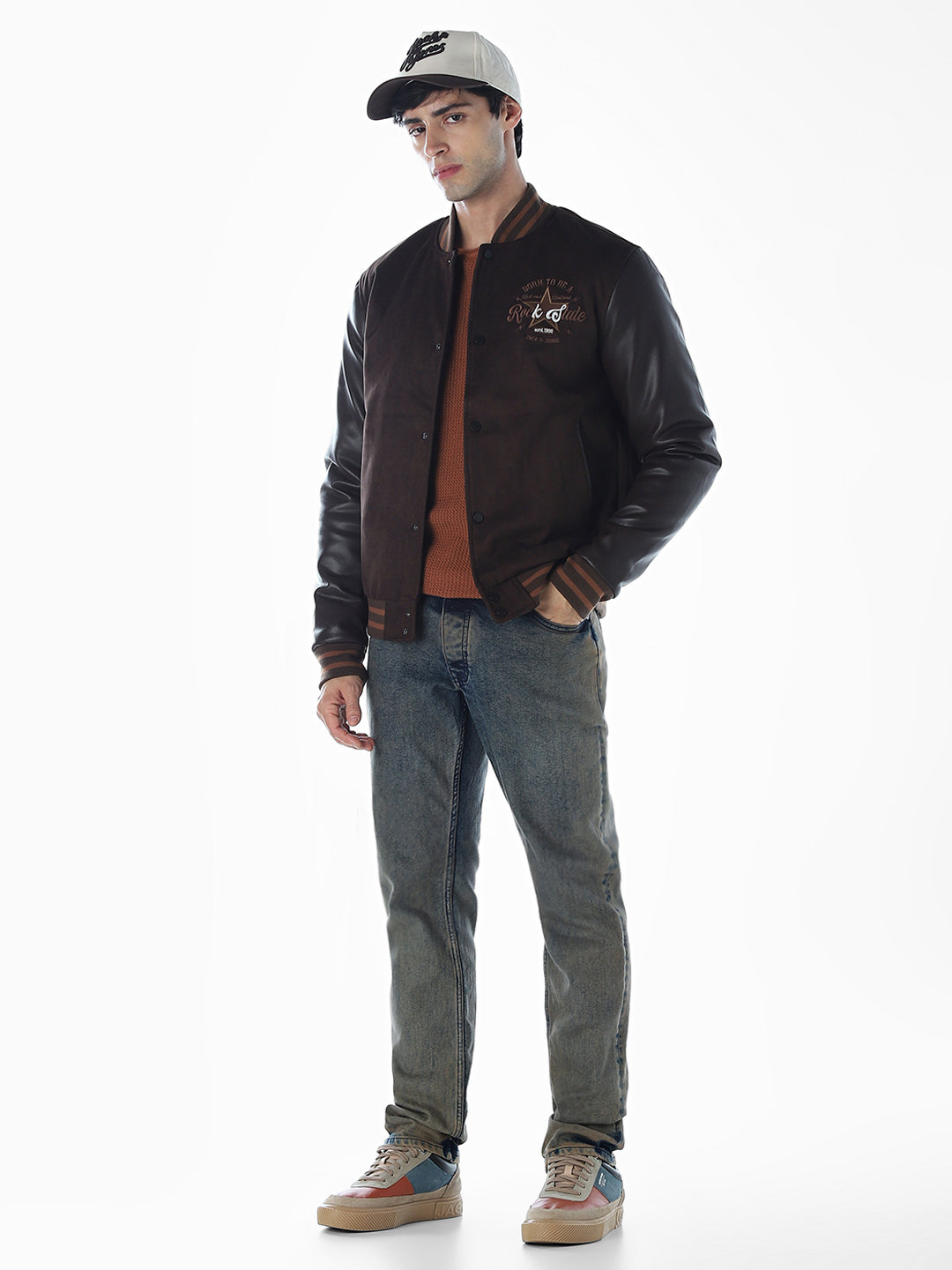 Dark Brown Rib Collar Bomber Jacket