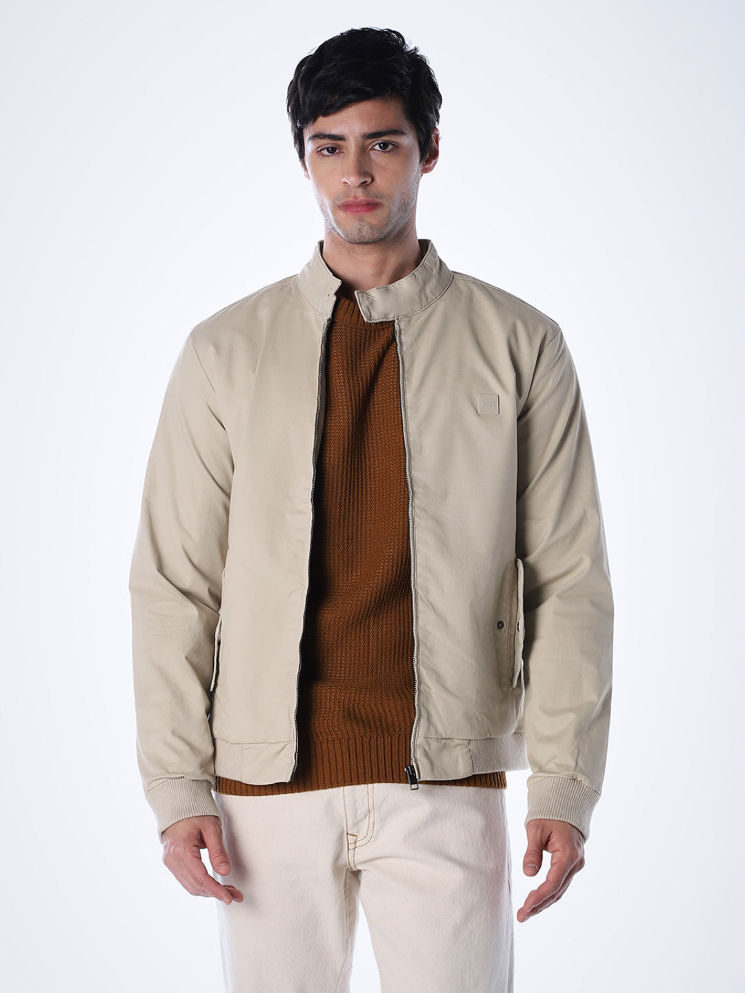 Beige Regular Fit Bomber Jacket