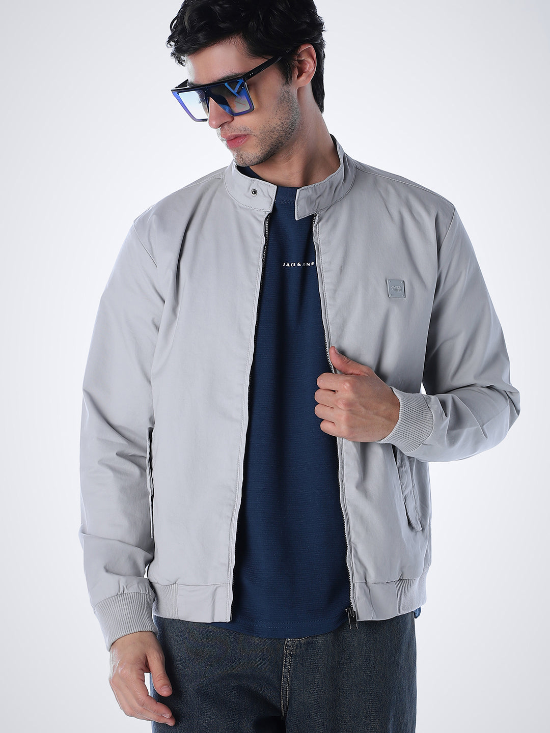 Blue Regular Fit Bomber Jacket