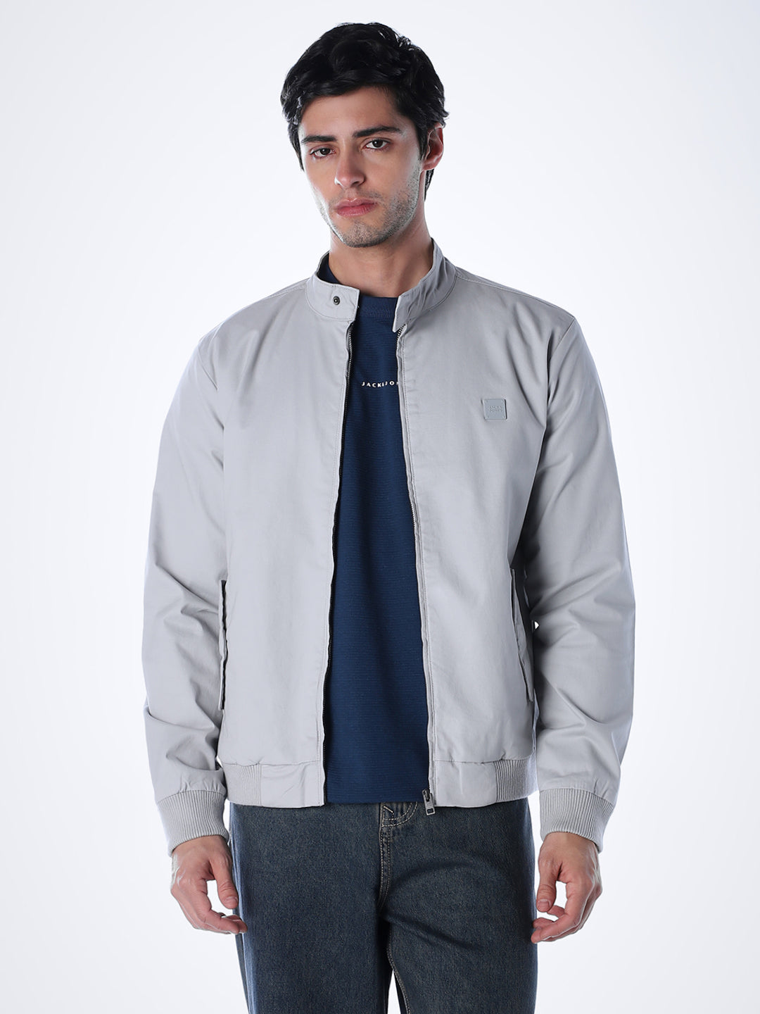 Blue Regular Fit Bomber Jacket