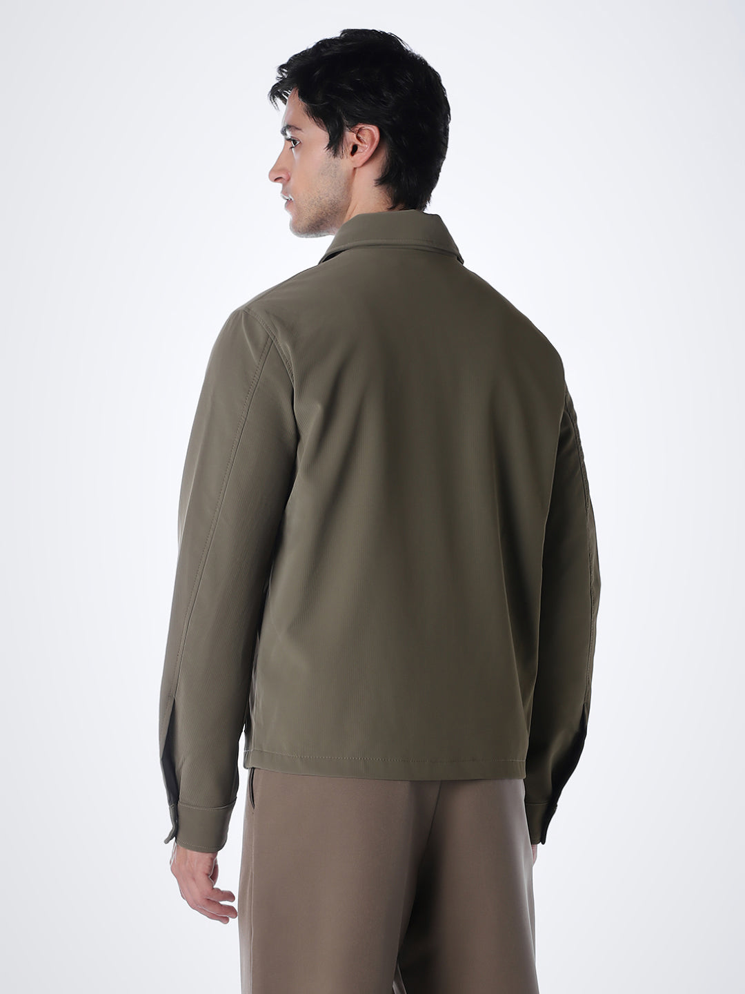Zip-Front Casual Jacket - Olive Green