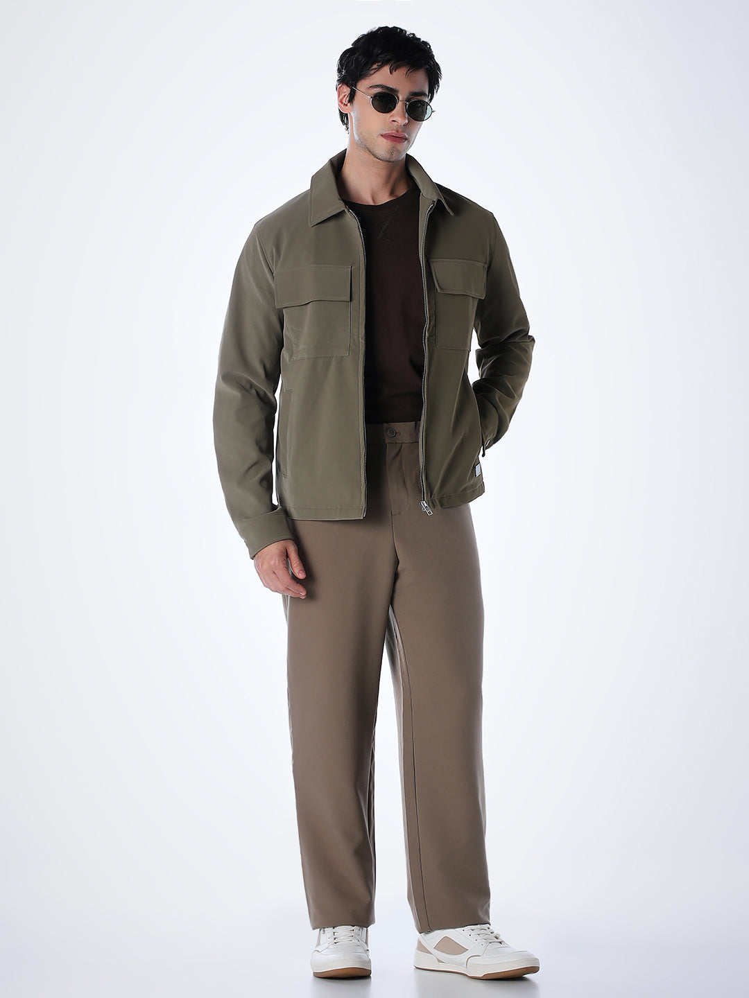Zip-Front Casual Jacket - Olive Green