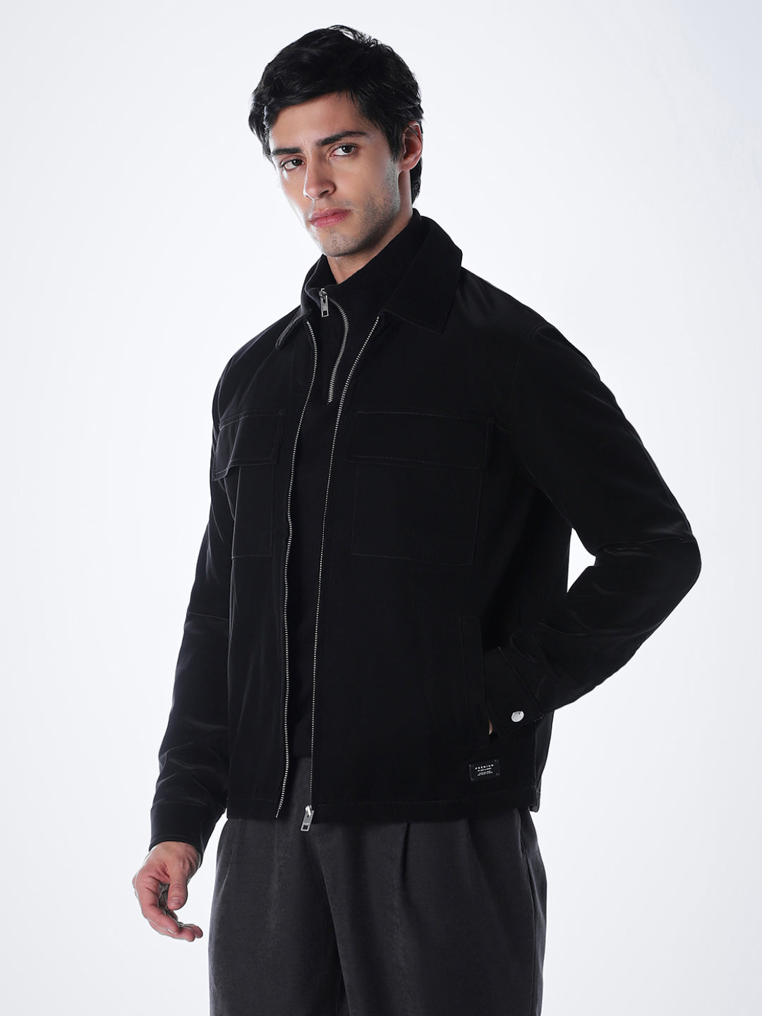 Zip-Front Casual Jacket - Black