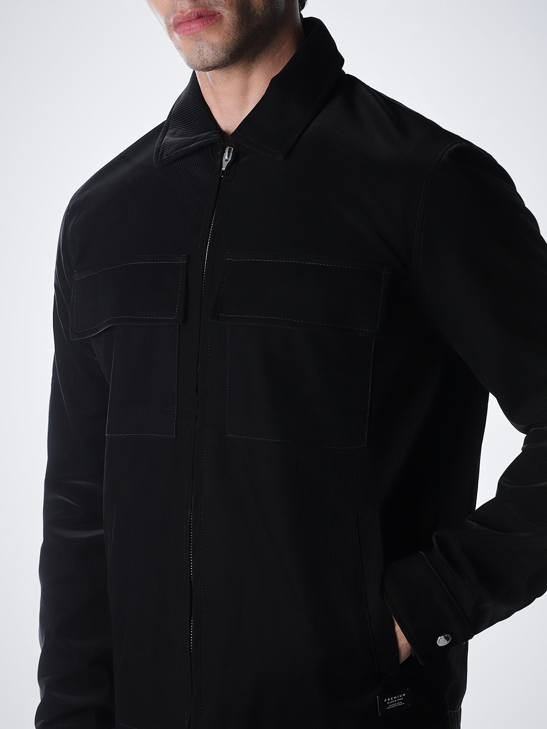 Zip-Front Casual Jacket - Black