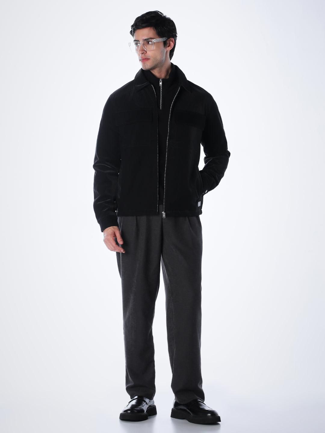 Zip-Front Casual Jacket - Black