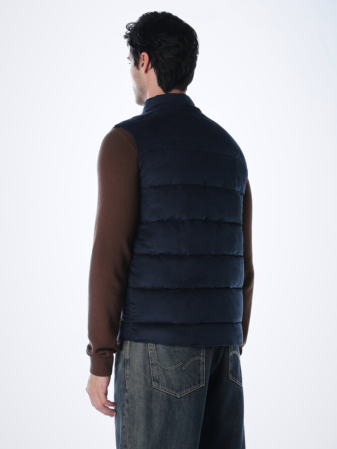 Navy Blue High Neck Puffer Vest