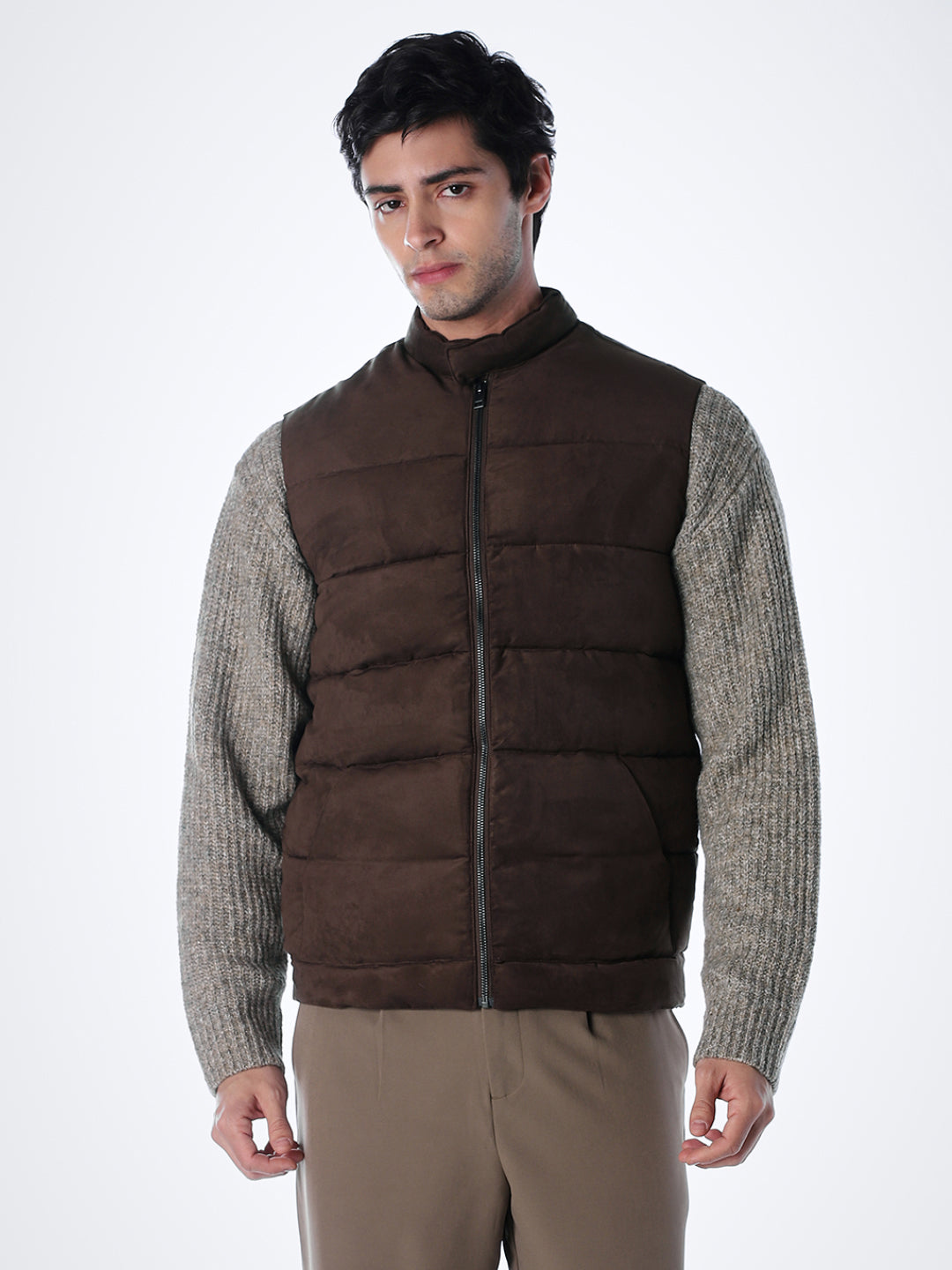 Brown High Neck Puffer Vest