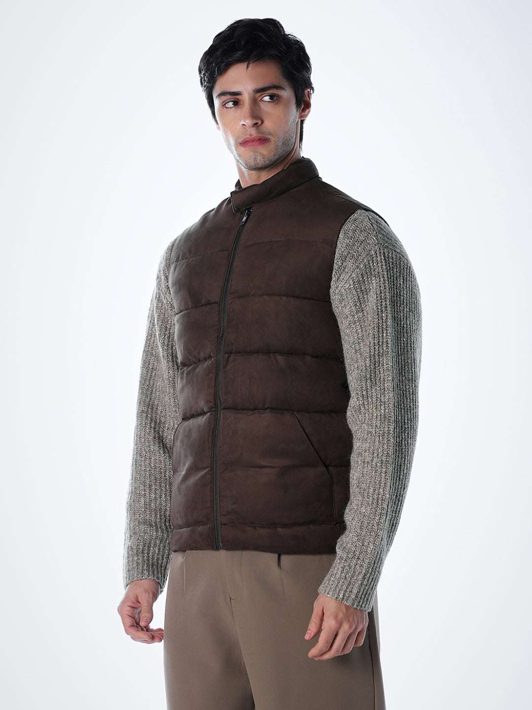 Brown High Neck Puffer Vest