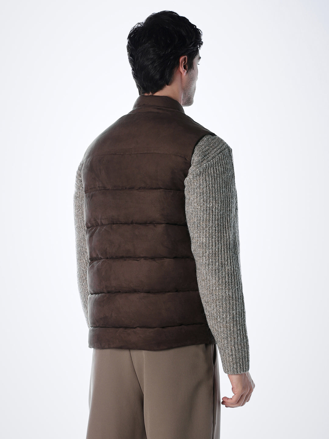 Brown High Neck Puffer Vest