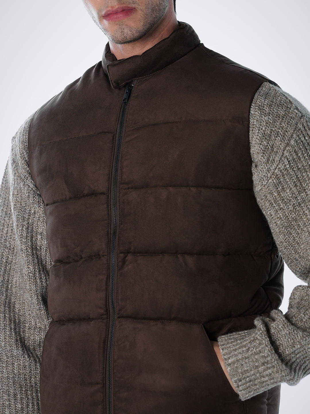 Brown High Neck Puffer Vest