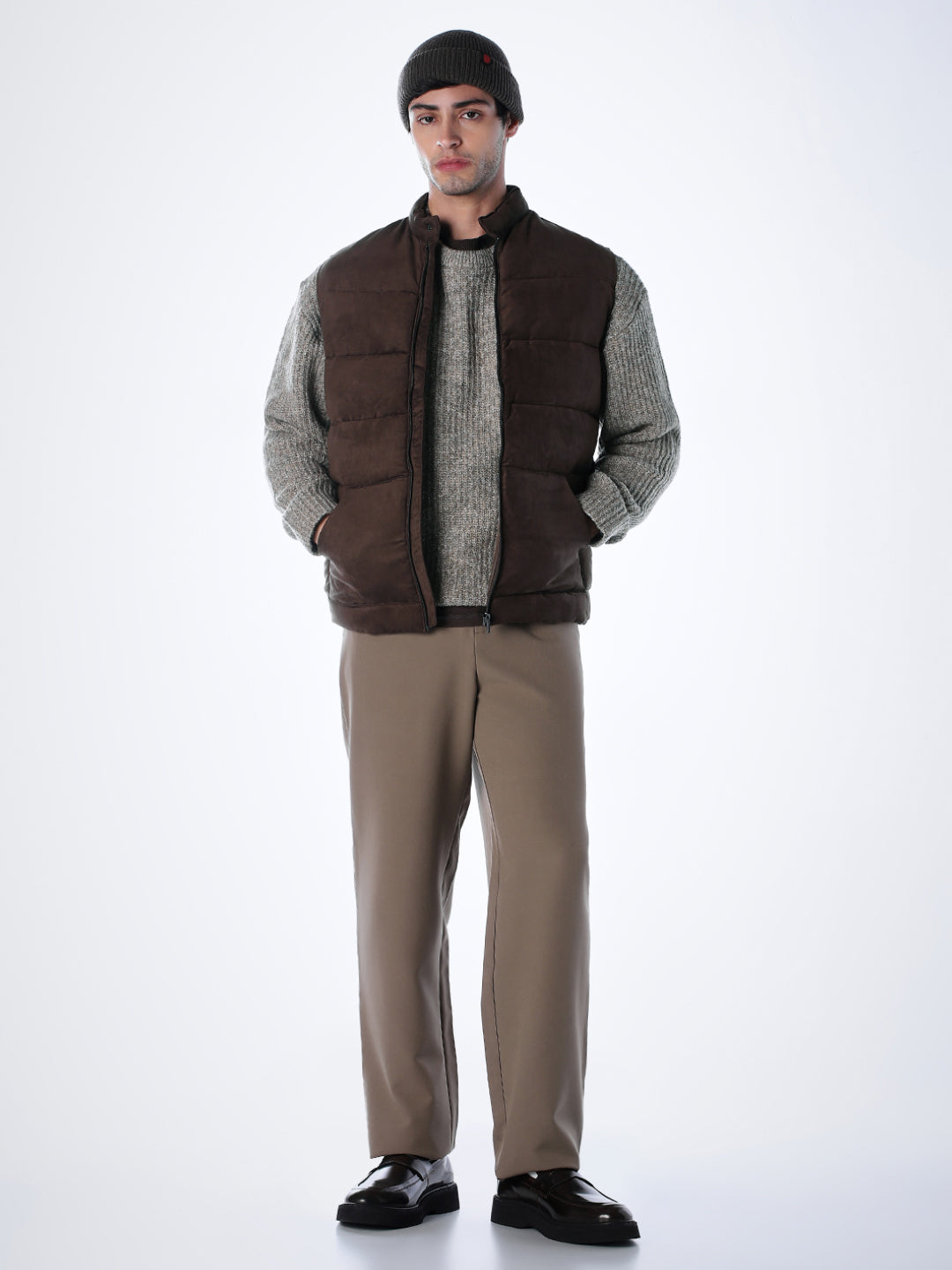 Brown High Neck Puffer Vest