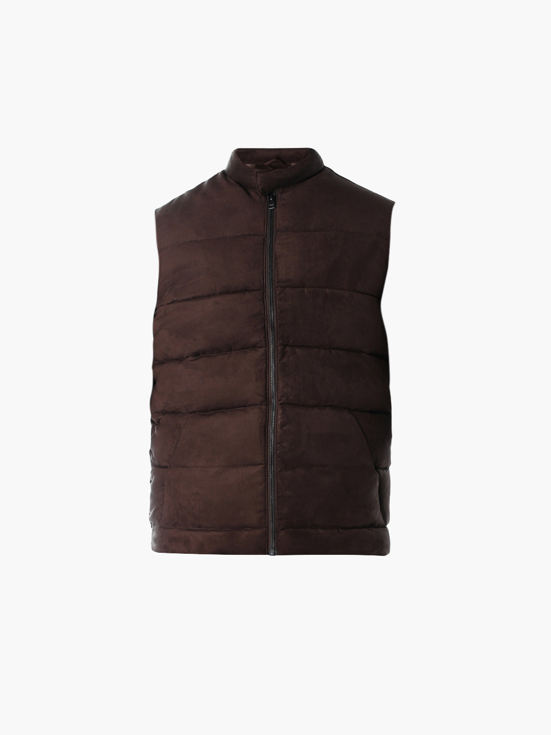Brown High Neck Puffer Vest
