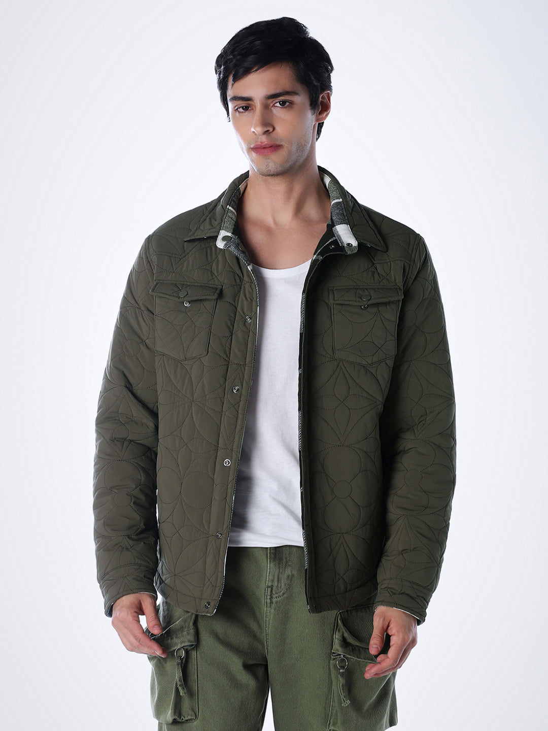 Olive Green Check Reversible Jacket