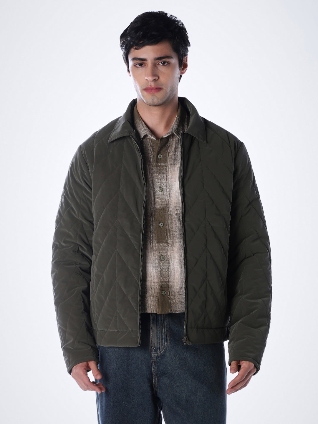 Olive Zip-Up Quilted Jacket