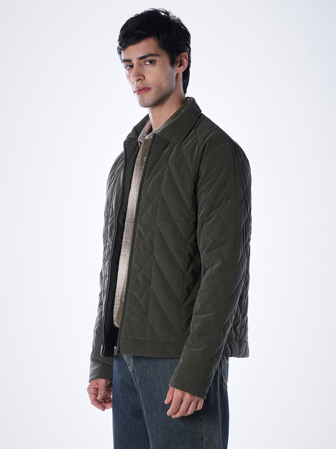 Olive Zip-Up Quilted Jacket