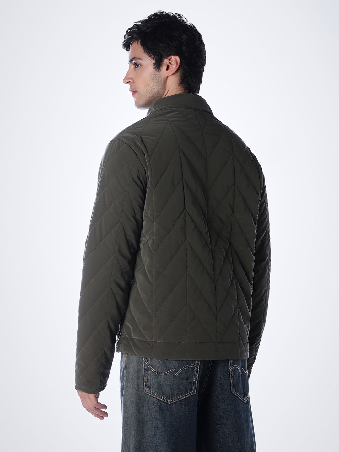 Olive Zip-Up Quilted Jacket