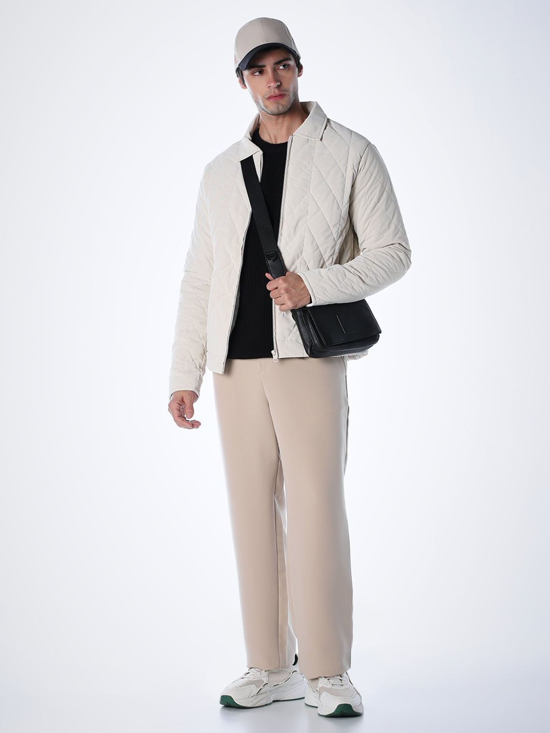 Men's Grey Quilted Jacket With Zip Closure