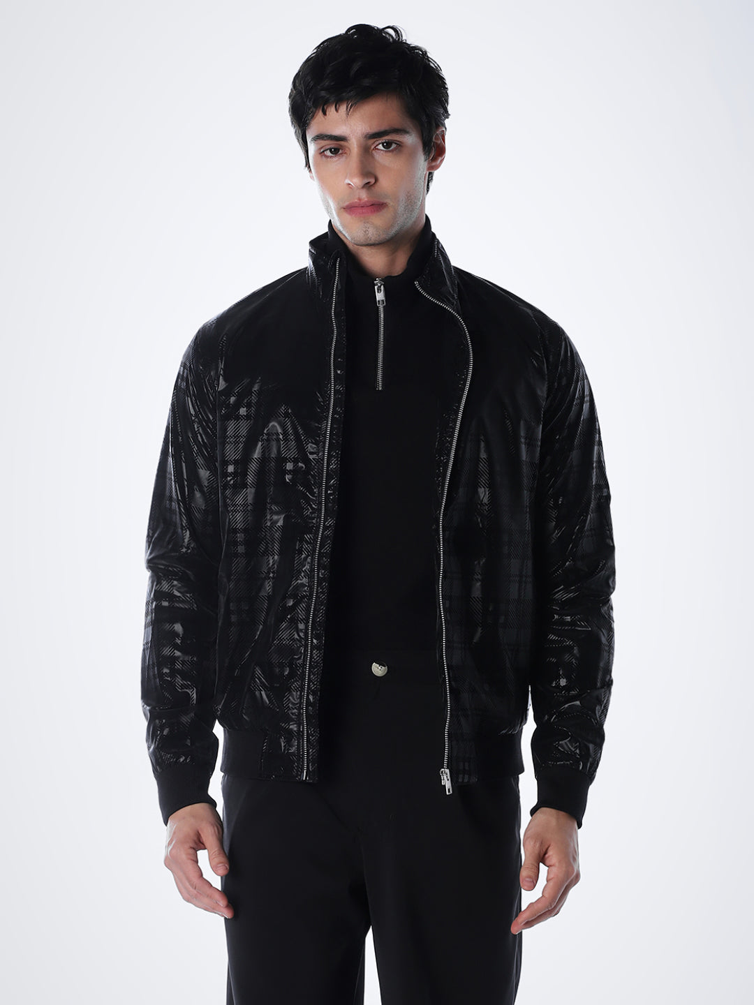 Black Gloss Finish Check Jacket