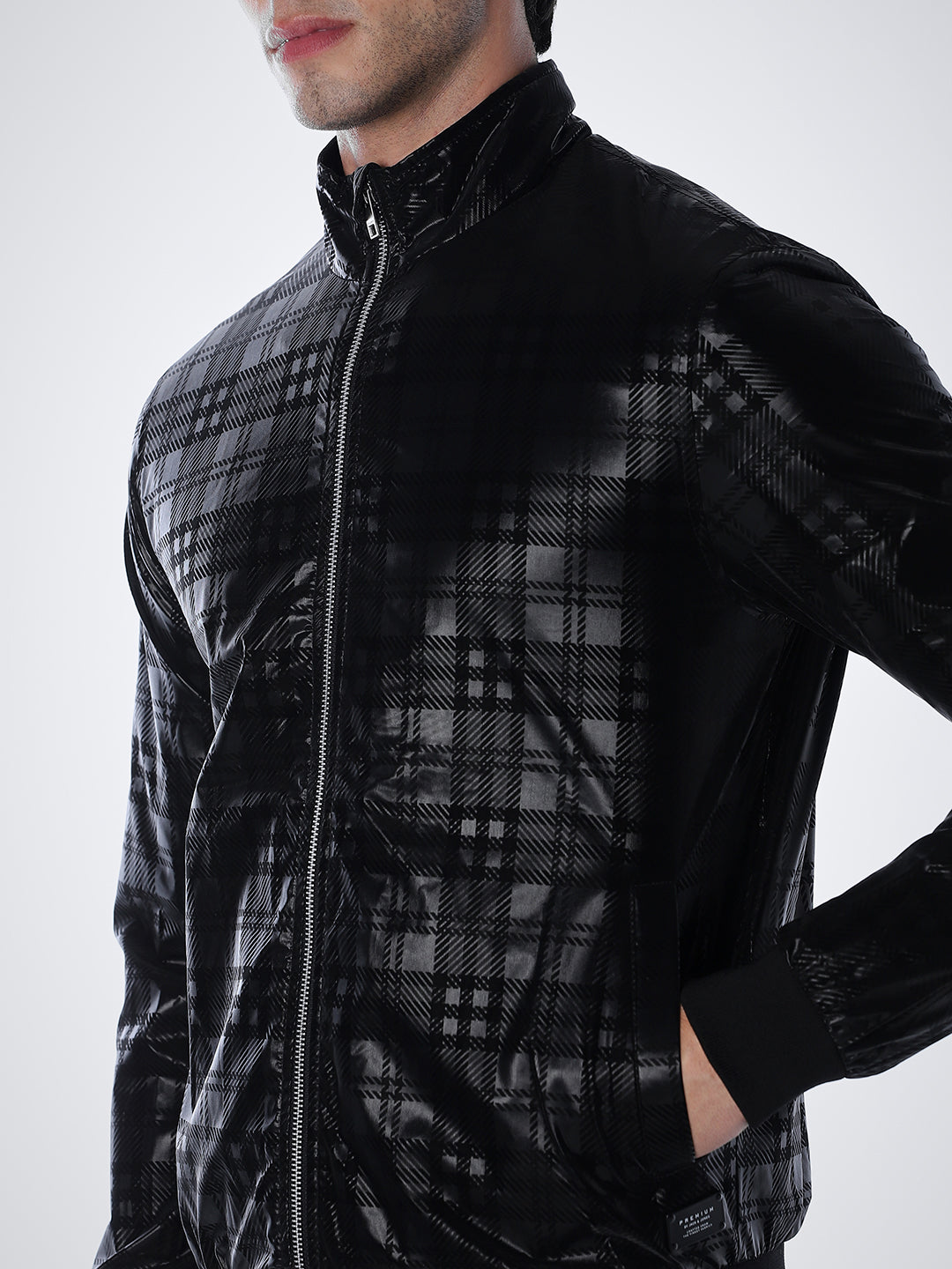 Black Gloss Finish Check Jacket