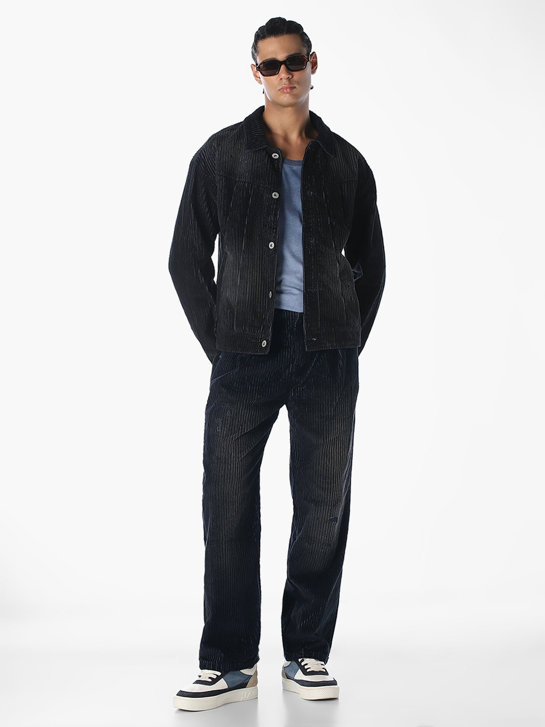 Dark Blue Dario Corduroy Loose Fit Jeans