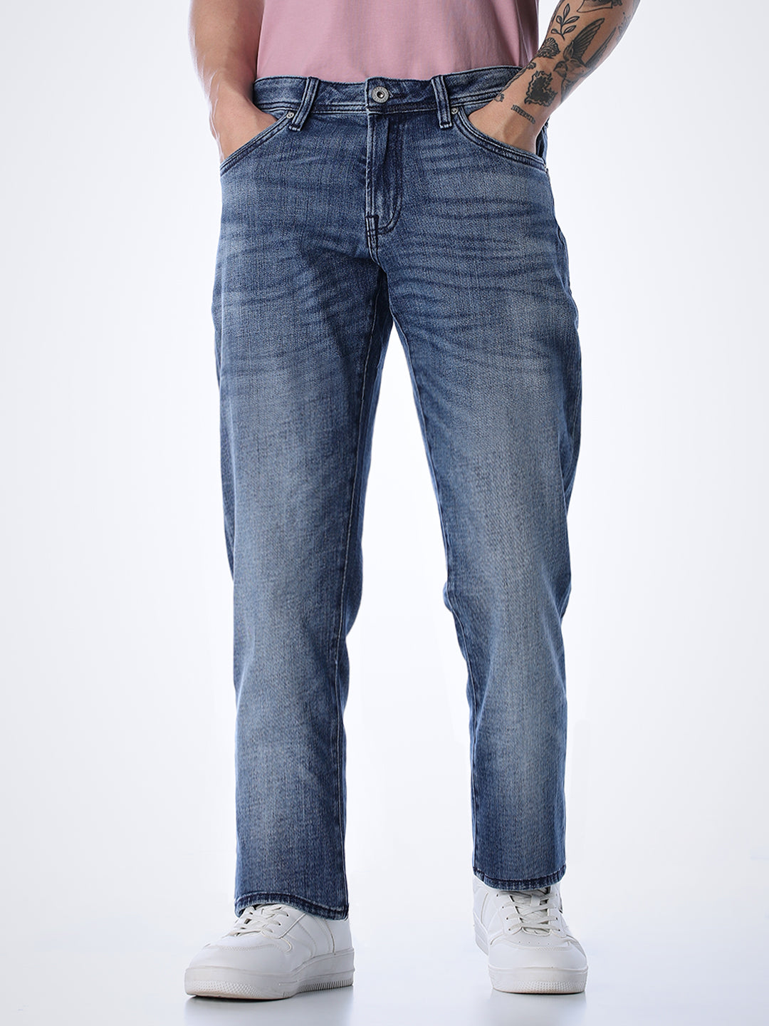 5 Pocket WASHED Clark Regular Fit Jeans - Blue